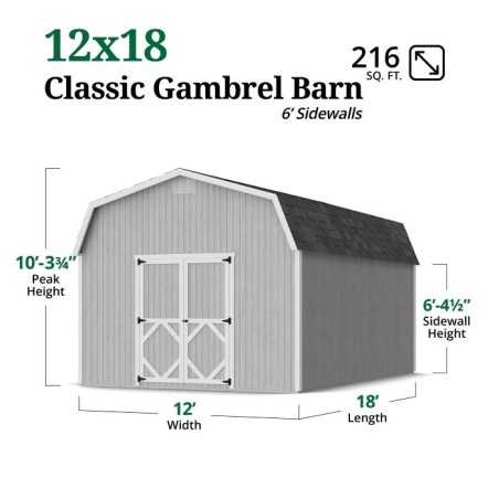 Little Cottage Co. Classic Gambrel 12x18 Wood Barn Shed Kit w/ 6' Sidewall (12x18 CGB-6-PC)