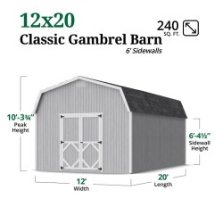 Little Cottage Co. Classic Gambrel 12x20 Wood Barn Shed Kit w/ 6' Sidewall (12x20 CGB-6-PC)