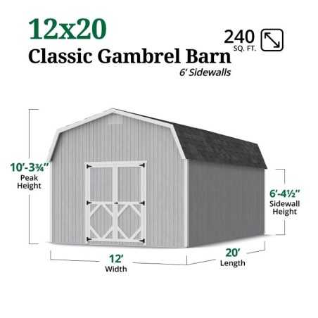 Little Cottage Co. Classic Gambrel 12x20 Wood Barn Shed Kit w/ 6' Sidewall (12x20 CGB-6-PC)