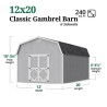 Little Cottage Co. Classic Gambrel 12x20 Wood Barn Shed Kit w/ 6' Sidewall (12x20 CGB-6-PC)