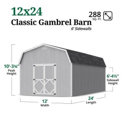 Little Cottage Co. Classic Gambrel 12x24 Wood Barn Shed Kit w/ 6' Sidewall (12x24 CGB-6-PC