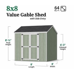 Little Cottage Co. Value Gable 8x8 Wood Storage Shed Kit - Side Entry (8x8 VGS-SE-PC)