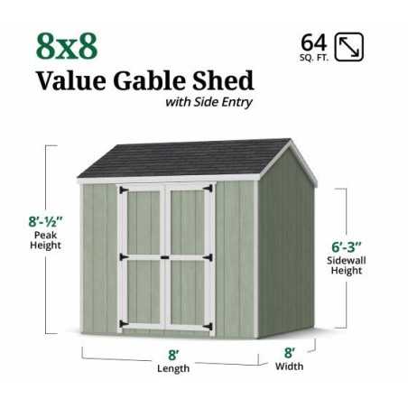 Little Cottage Co. Value Gable 8x8 Wood Storage Shed Kit - Side Entry (8x8 VGS-SE-PC)