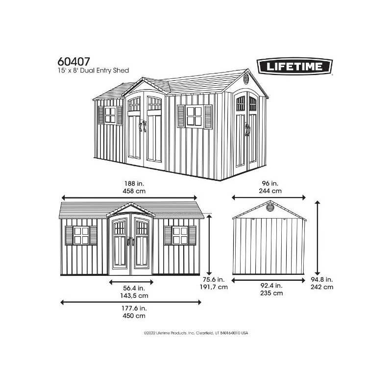 Lifetime 15x8 Dual Entry Outdoor Storage Shed (60407)