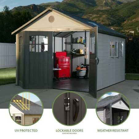 Lifetime 11x13 Plastic Storage Shed Kit with 9ft Wide Doors [60187-0125]