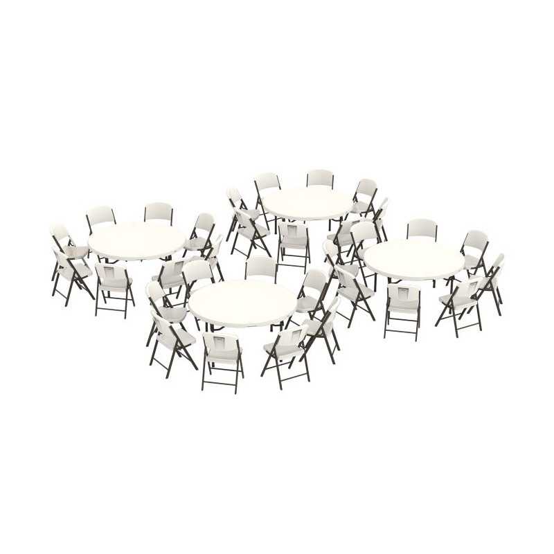 Lifetime (4) 60-Inch Round Stacking Table and (32) Chair Set - Commercial (80501)