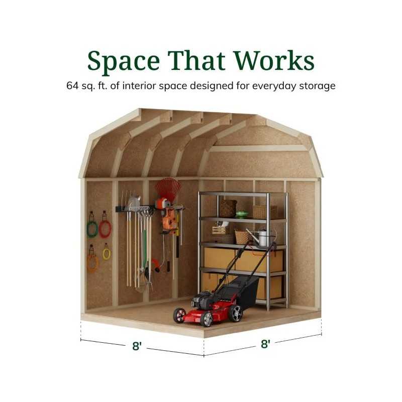 Little Cottage Co. Value Gambrel 8x8 Barn Shed Kit w/ 6' Sidewall - Side Entry (8x8 VGB-6-SE-PC)