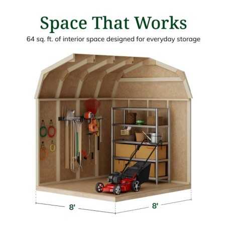Little Cottage Co. Value Gambrel 8x8 Barn Shed Kit w/ 6' Sidewall - Side Entry (8x8 VGB-6-SE-PC)