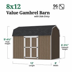 Little Cottage Co. Value Gambrel 8x12 Barn Shed Kit w/ 6' Sidewall - Side Entry (8x12 VGB-6-SE-PC)
