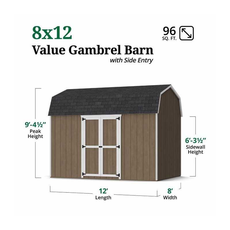 Little Cottage Co. Value Gambrel 8x12 Barn Shed Kit w/ 6' Sidewall - Side Entry (8x12 VGB-6-SE-PC)
