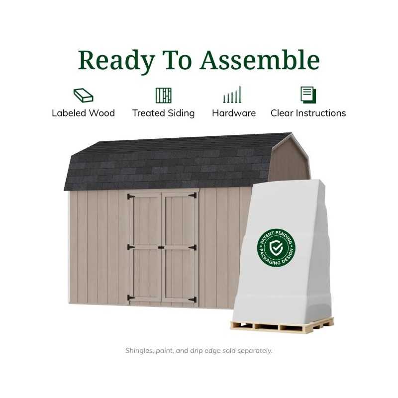 Little Cottage Co. Value Gambrel 8x12 Barn Shed Kit w/ 6' Sidewall - Side Entry (8x12 VGB-6-SE-PC)