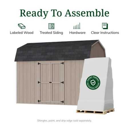 Little Cottage Co. Value Gambrel 8x12 Barn Shed Kit w/ 6' Sidewall - Side Entry (8x12 VGB-6-SE-PC)