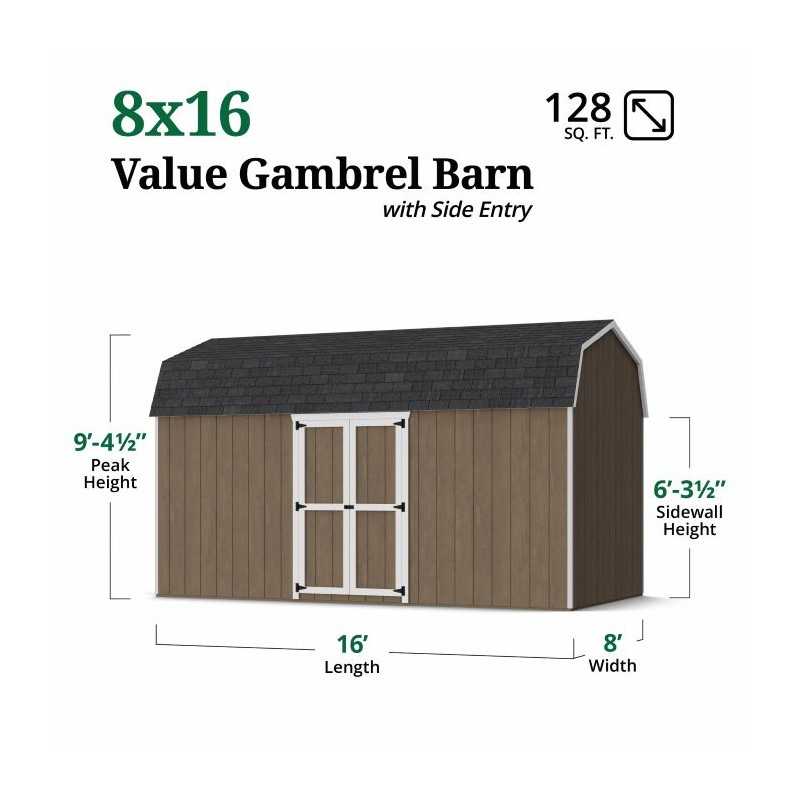 Little Cottage Co. Value Gambrel 8x16 Barn Shed Kit w/ 6' Sidewall - Side Entry (8x16 VGB-6-SE-PC)