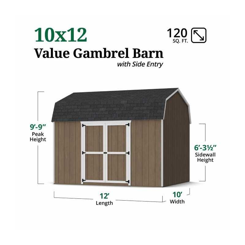 Little Cottage Co. Value Gambrel 10x12 Barn Shed Kit w/ 6' Sidewall - Side Entry (10x12 VGS-SE-PC)