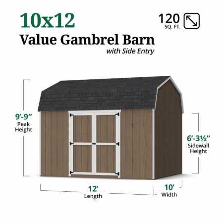 Little Cottage Co. Value Gambrel 10x12 Barn Shed Kit w/ 6' Sidewall - Side Entry (10x12 VGS-SE-PC)
