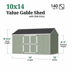 Little Cottage Co. Value Gambrel 10x14 Barn Shed Kit w/ 6' Sidewall - Side Entry (10x14 VGB-6-SE-PC)