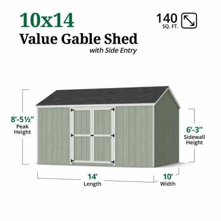 Little Cottage Co. Value Gambrel 10x14 Barn Shed Kit w/ 6' Sidewall - Side Entry (10x14 VGB-6-SE-PC)