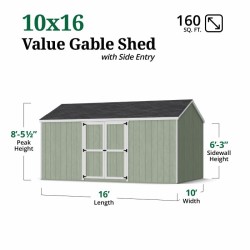 Little Cottage Co. Value Gambrel 10x16 Barn Shed Kit w/ 6' Sidewall - Side Entry (10x16 VGB-6-SE-PC)