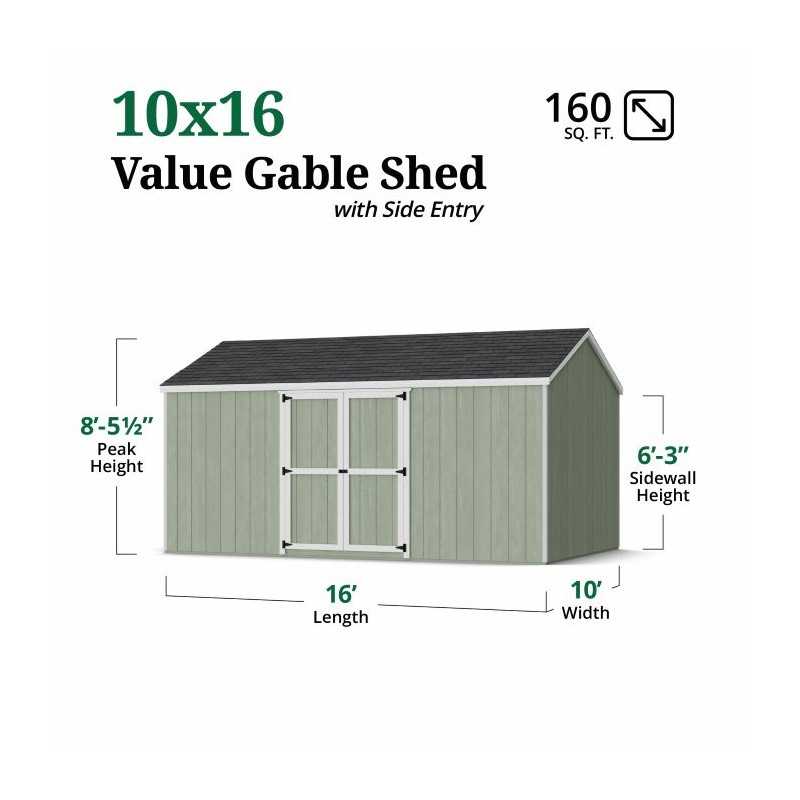 Little Cottage Co. Value Gambrel 10x16 Barn Shed Kit w/ 6' Sidewall - Side Entry (10x16 VGB-6-SE-PC)
