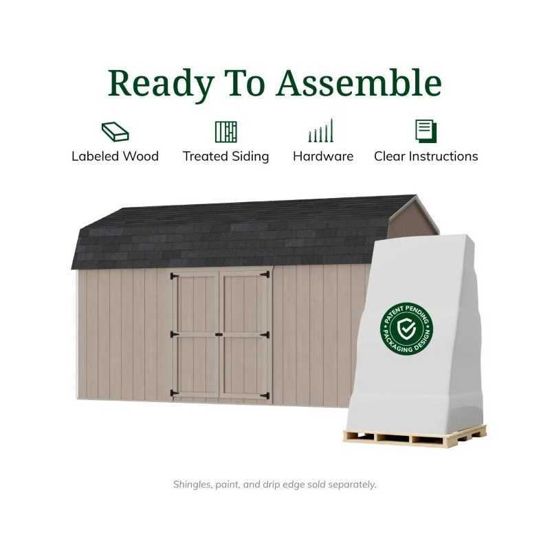 Little Cottage Co. Value Gambrel 10x16 Barn Shed Kit w/ 6' Sidewall - Side Entry (10x16 VGB-6-SE-PC)