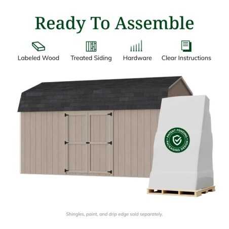 Little Cottage Co. Value Gambrel 10x16 Barn Shed Kit w/ 6' Sidewall - Side Entry (10x16 VGB-6-SE-PC)