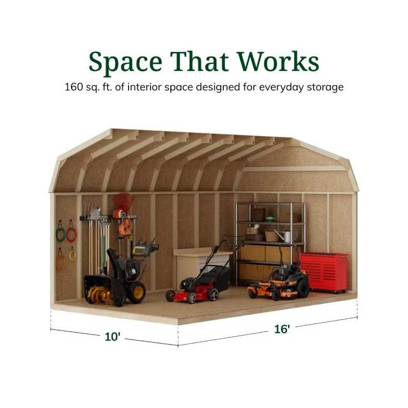 Little Cottage Co. Value Gambrel 10x16 Barn Shed Kit w/ 6' Sidewall - Side Entry (10x16 VGB-6-SE-PC)