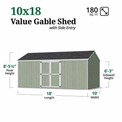 Little Cottage Co. Value Gambrel 10x18 Barn Shed Kit w/ 6' Sidewall - Side Entry (10x18 VGB-6-SE-PC)