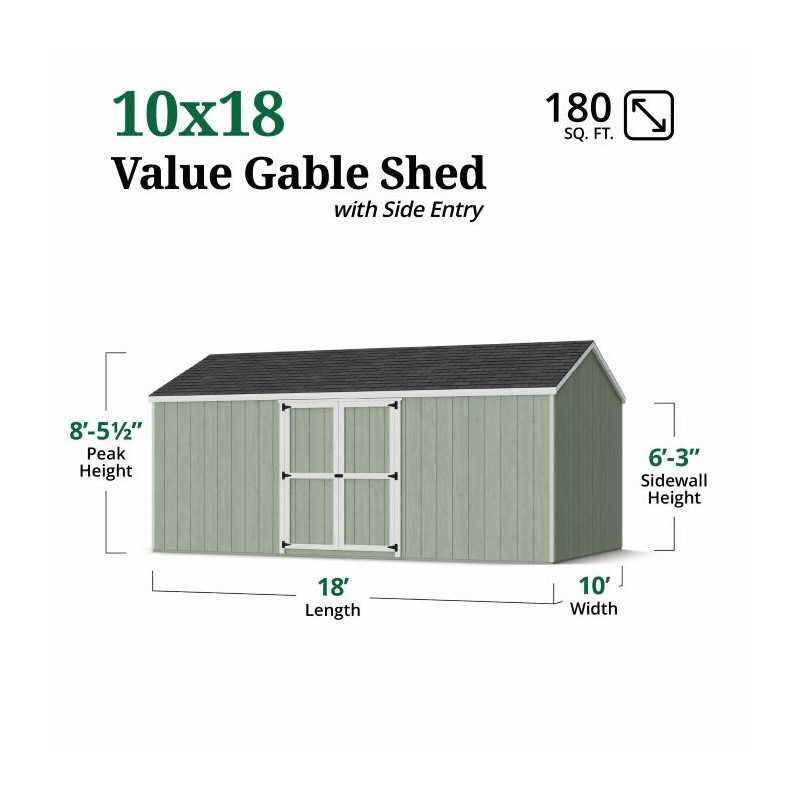 Little Cottage Co. Value Gambrel 10x18 Barn Shed Kit w/ 6' Sidewall - Side Entry (10x18 VGB-6-SE-PC)