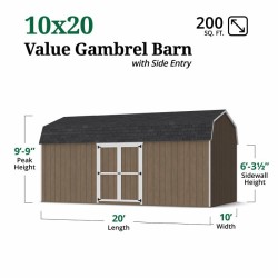 Little Cottage Co. Value Gambrel 10x20 Barn Shed Kit w/ 6' Sidewall - Side Entry (10x20 VGB-6-SE-PC)