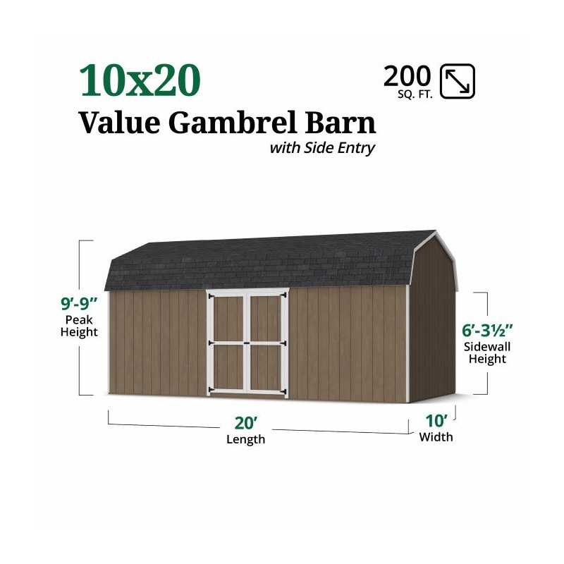 Little Cottage Co. Value Gambrel 10x20 Barn Shed Kit w/ 6' Sidewall - Side Entry (10x20 VGB-6-SE-PC)