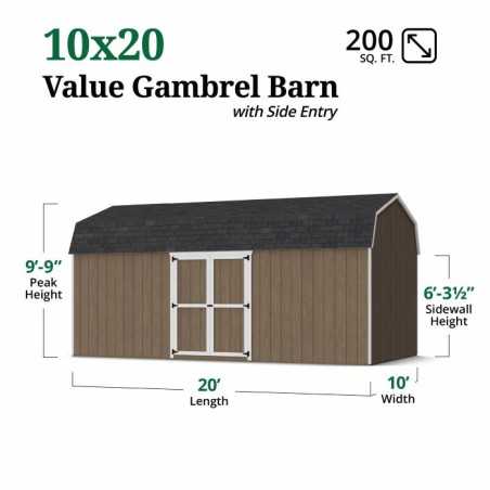 Little Cottage Co. Value Gambrel 10x20 Barn Shed Kit w/ 6' Sidewall - Side Entry (10x20 VGB-6-SE-PC)