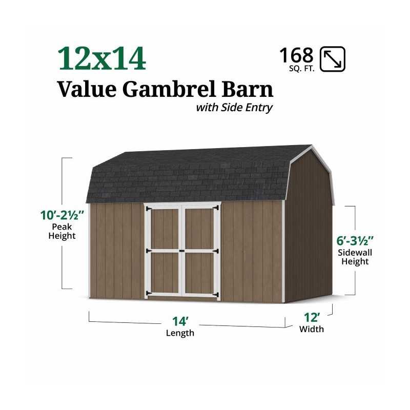 Little Cottage Co. Value Gambrel 12x14 Barn Shed Kit w/ 6' Sidewall - Side Entry (12x14 VGB-6-SE-PC)