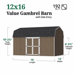 Little Cottage Co. Value Gambrel 12x16 Barn Shed Kit w/ 6' Sidewall - Side Entry (12x16 VGB-6-SE-PC)