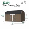 Little Cottage Co. Value Gambrel 12x16 Barn Shed Kit w/ 6' Sidewall - Side Entry (12x16 VGB-6-SE-PC)