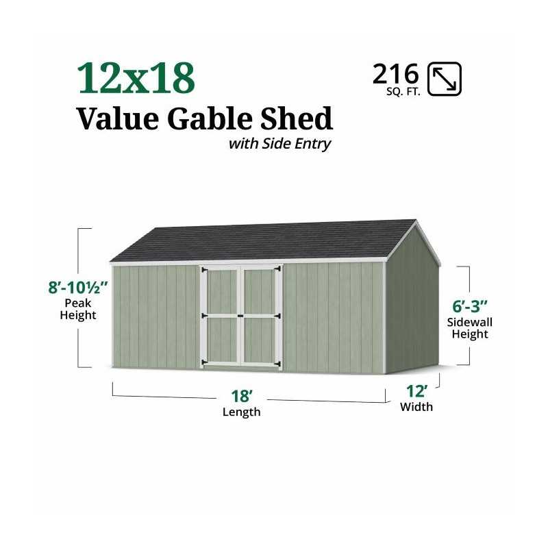 Little Cottage Co. Value Gambrel 12x18 Barn Shed Kit w/ 6' Sidewall - Side Entry (12x18 VGB-6-SE-PC)