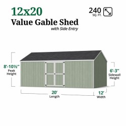 Little Cottage Co. Value Gambrel 12x20 Barn Shed Kit w/ 6' Sidewall - Side Entry (12x20 VGB-6-SE-PC)