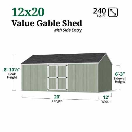 Little Cottage Co. Value Gambrel 12x20 Barn Shed Kit w/ 6' Sidewall - Side Entry (12x20 VGB-6-SE-PC)