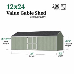 Little Cottage Co. Value Gambrel 12x24 Barn Shed Kit w/ 6' Sidewall - Side Entry (12x24 VGB-6-SE-PC)