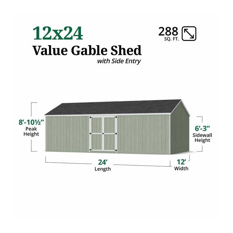 Little Cottage Co. Value Gambrel 12x24 Barn Shed Kit w/ 6' Sidewall - Side Entry (12x24 VGB-6-SE-PC)
