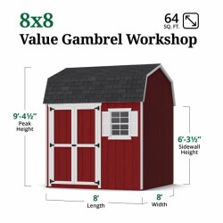 Little Cottage Co. Value Gambrel 8x8 Workshop Barn Shed Kit (8x8 VGB-6-WS-PC)