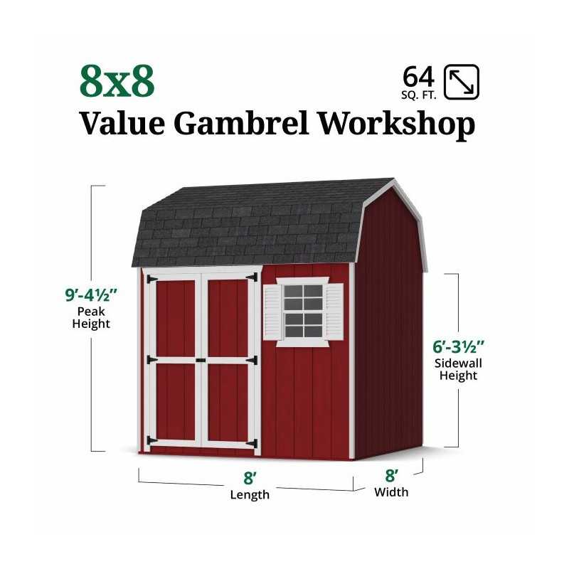 Little Cottage Co. Value Gambrel 8x8 Workshop Barn Shed Kit (8x8 VGB-6-WS-PC)