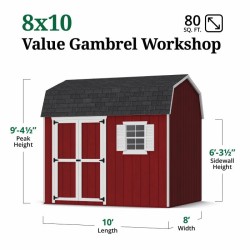 Little Cottage Co. Value Gambrel 8x10 Workshop Barn Shed Kit (8x10 VGB-6-WS-PC)
