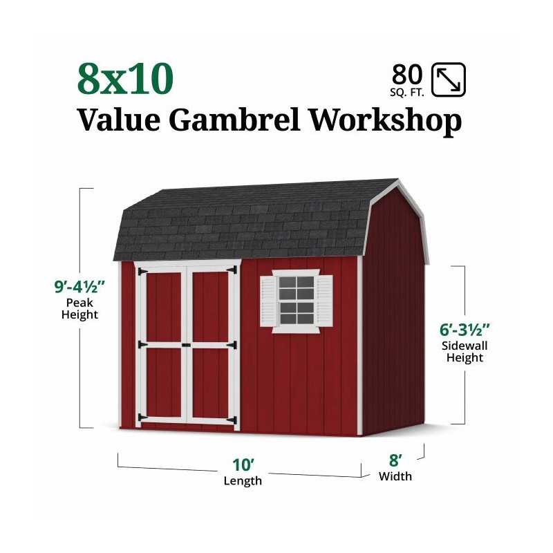 Little Cottage Co. Value Gambrel 8x10 Workshop Barn Shed Kit (8x10 VGB-6-WS-PC)