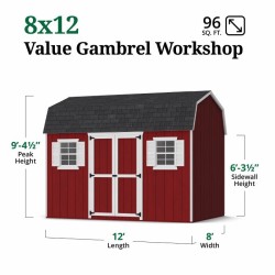 Little Cottage Co. Value Gambrel 8x12 Workshop Barn Shed Kit (8x12 VGB-6-WS-PC)