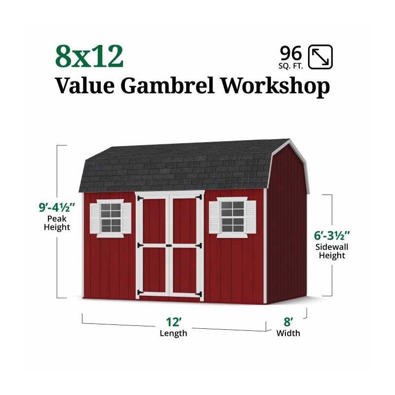 Little Cottage Co. Value Gambrel 8x12 Workshop Barn Shed Kit (8x12 VGB-6-WS-PC)
