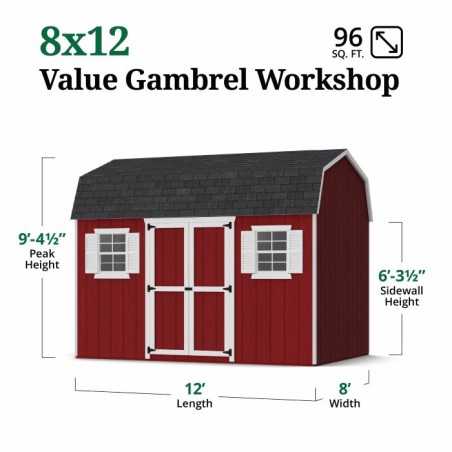 Little Cottage Co. Value Gambrel 8x12 Workshop Barn Shed Kit (8x12 VGB-6-WS-PC)