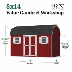 Little Cottage Co. Value Gambrel 8x14 Workshop Barn Shed Kit (8x14 VGB-6-WS-PC)