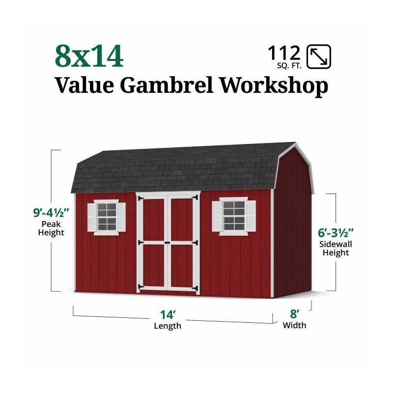 Little Cottage Co. Value Gambrel 8x14 Workshop Barn Shed Kit (8x14 VGB-6-WS-PC)