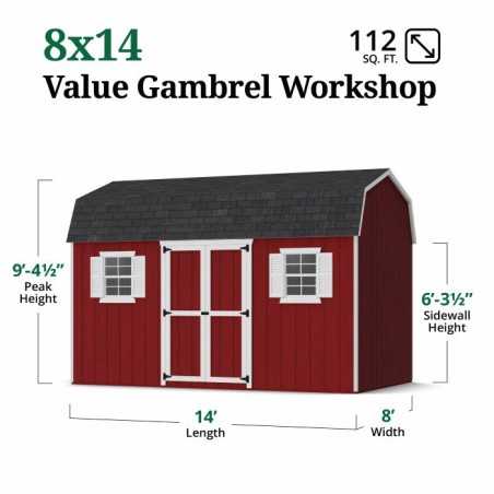 Little Cottage Co. Value Gambrel 8x14 Workshop Barn Shed Kit (8x14 VGB-6-WS-PC)
