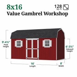 Little Cottage Co. Value Gambrel 8x16 Workshop Barn Shed Kit (8x16 VGB-6-WS-PC)